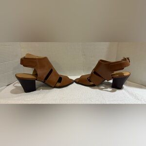 Tommy Hilfiger Stacked Heel  Sandals Karaoke 2 Women's US 8.5 M Brown Leather